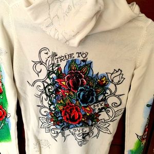 Ed Hardy zip up sweater .  Fun design and great colors